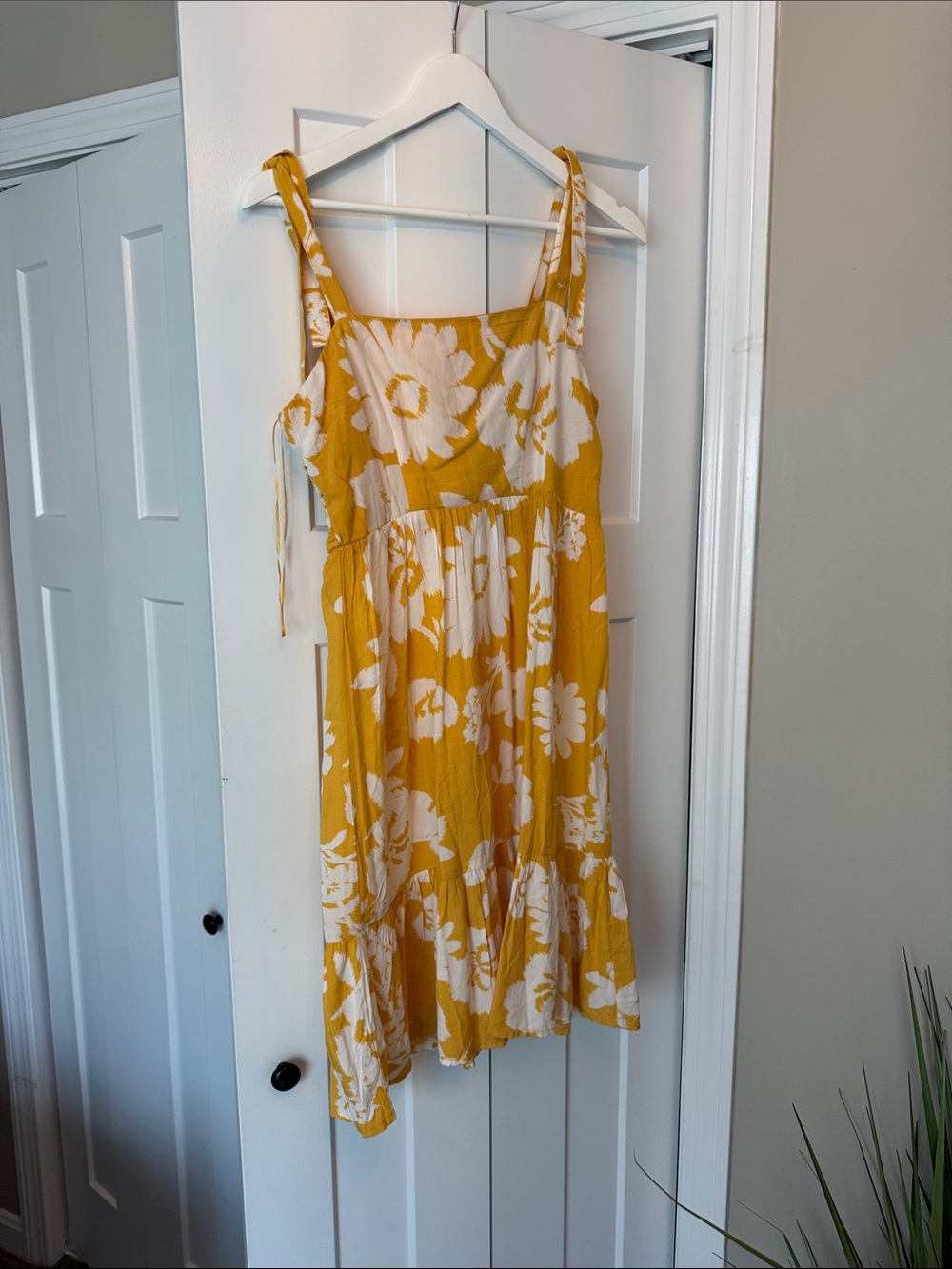 Japna Yellow Midi Dress with White Floral Print